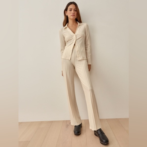 Reformation Navy Blue Zayne Two-Piece Set Ribknit Stretch - Picture 2 of 9